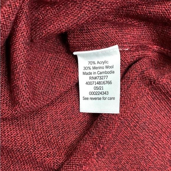 Men's Apt. 9 XL 46 - 48 V-Neck Sweater Marble Burgundy Red Merino Wool Blend NWT - Picture 6 of 7